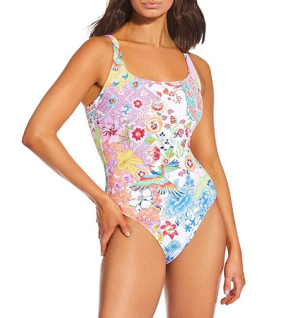 Johnny Was Paula Reverse Pique Tank One Piece Swimsuit XL NEW Floral Print